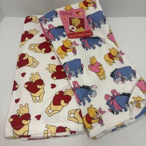 Disney Winnie the Pooh Valentines Day Kitchen Towels NWT Pooh Eeyore Piglet